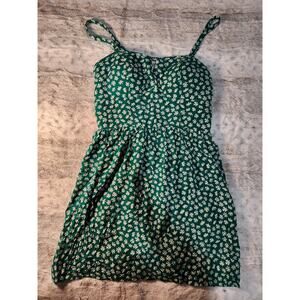 Green and white floral mini dress with built in bra top size large